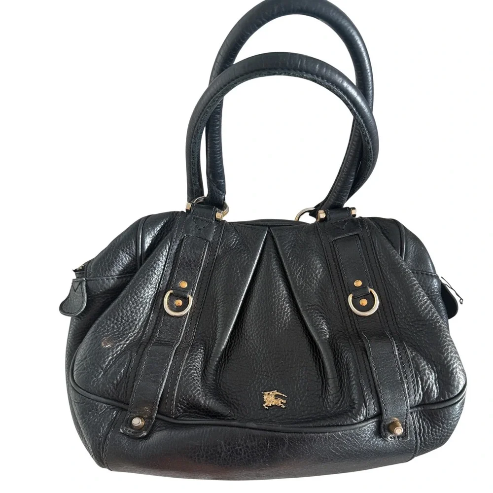 Burberry Black Pebbled Leather Satchel Vintage Y2K Quiet Luxury Designer Handbag